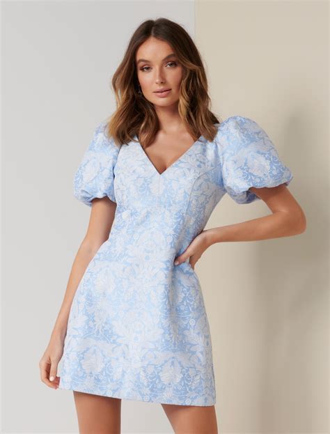 asos puff sleeve dress|jacquard puff sleeve mini dress.